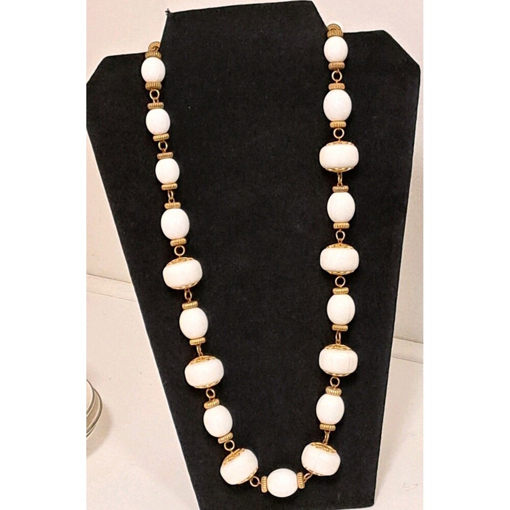 Vintage White Plastic Bead Necklace 28"